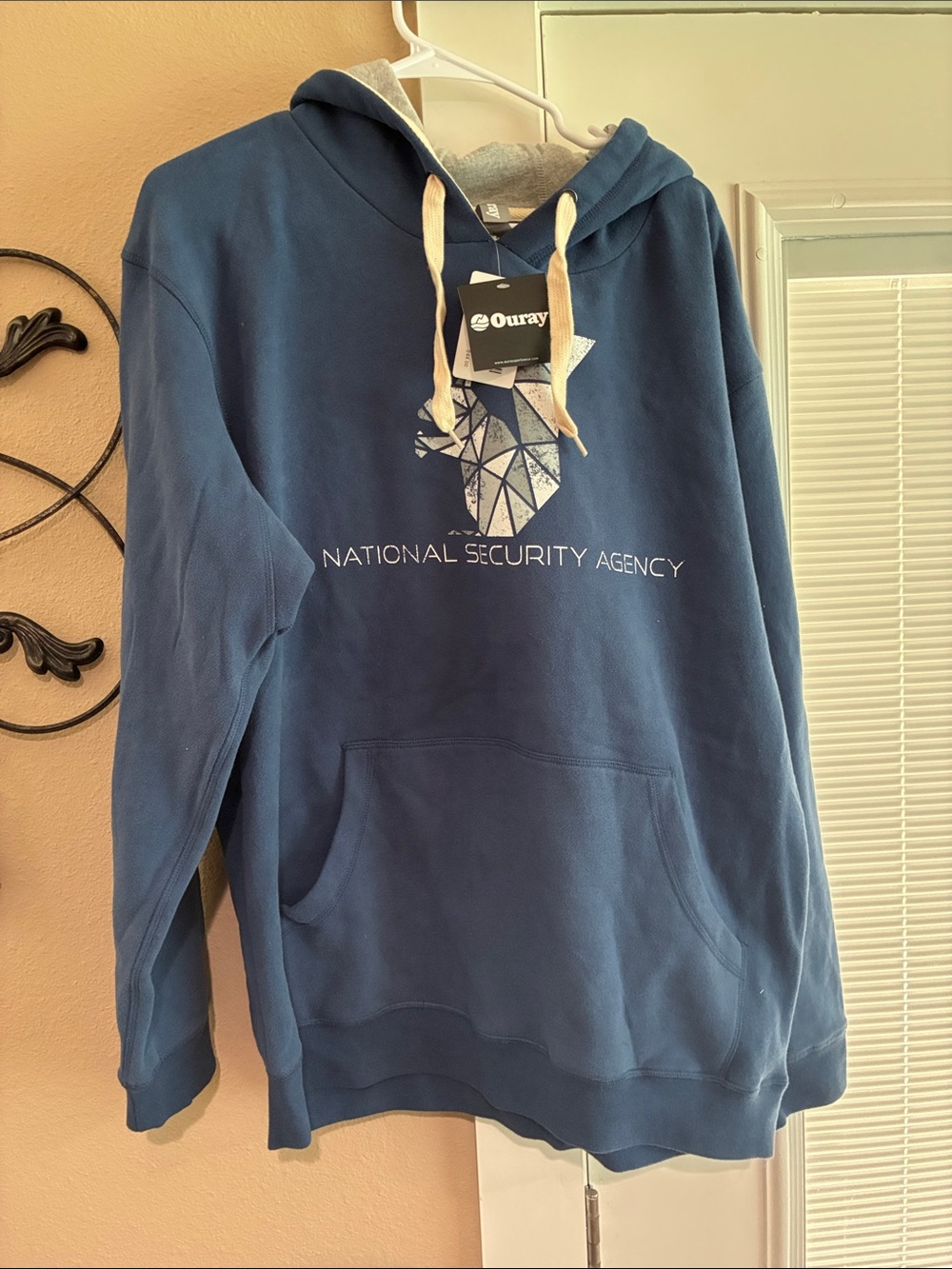 Ouray Nation Security Agency Navy Blue Crewneck Hoodie with Geometric Logo